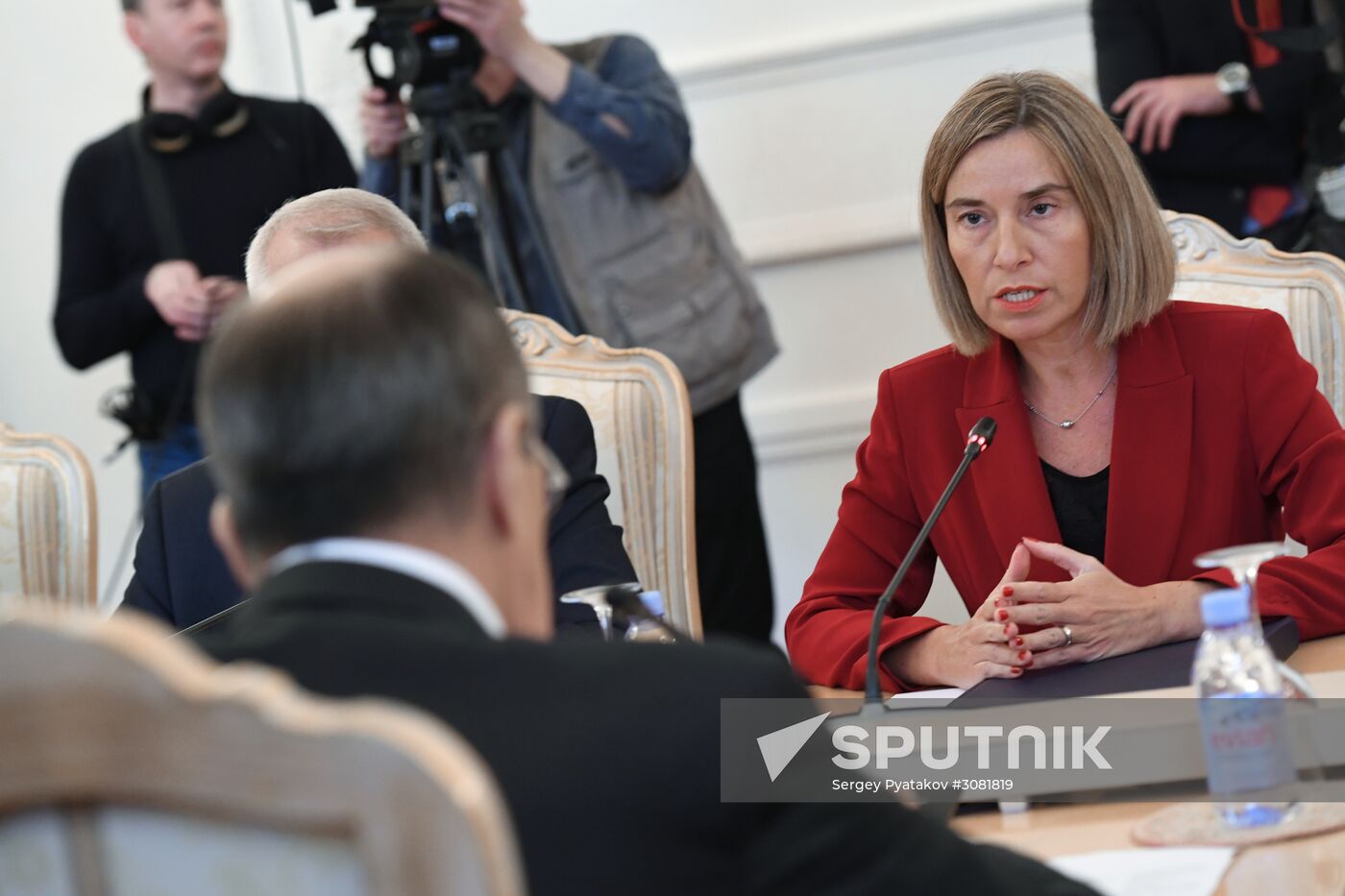 Russia's Foreign Minister Sergei Lavrov meets with European Commission's Vice President Federica Mogherini
