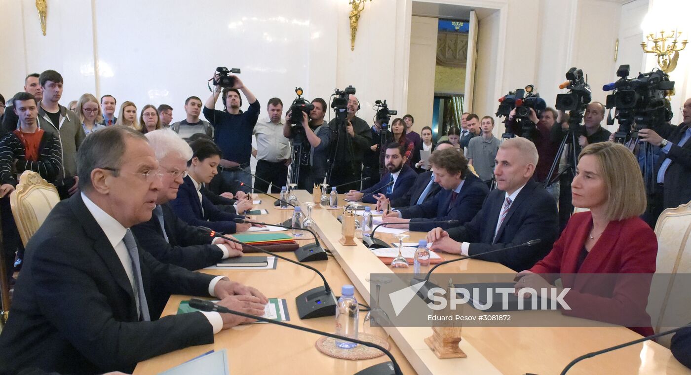 Russia's Foreign Minister Sergei Lavrov meets with European Commission's Vice President Federica Mogherini
