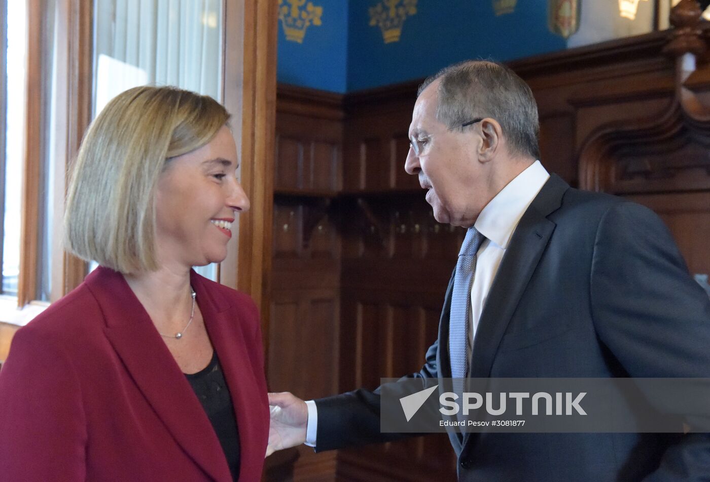 Russia's Foreign Minister Sergei Lavrov meets with European Commission's Vice President Federica Mogherini