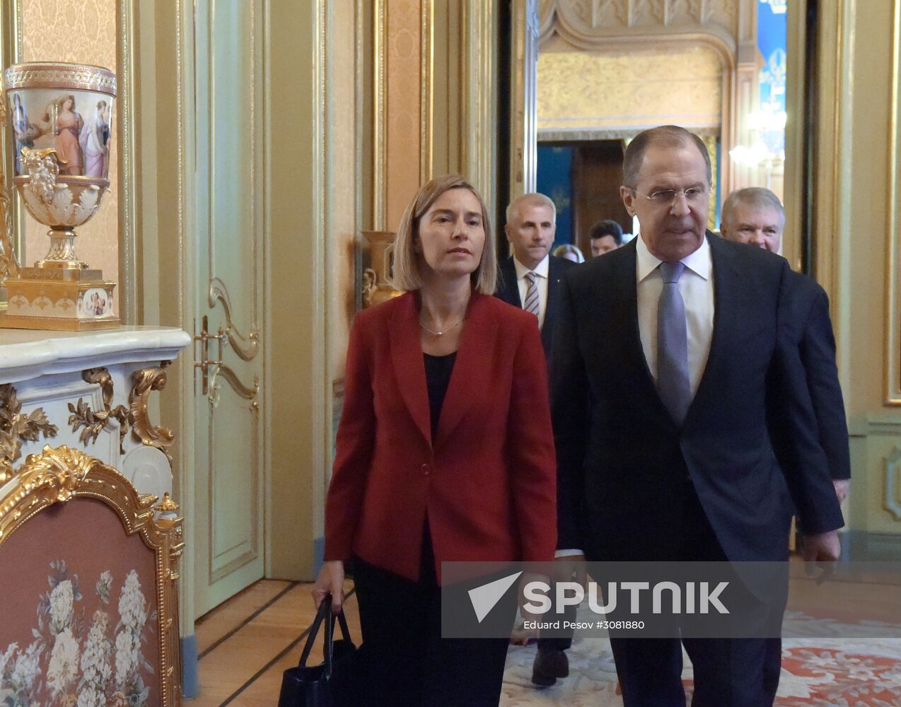 Russia's Foreign Minister Sergei Lavrov meets with European Commission's Vice President Federica Mogherini