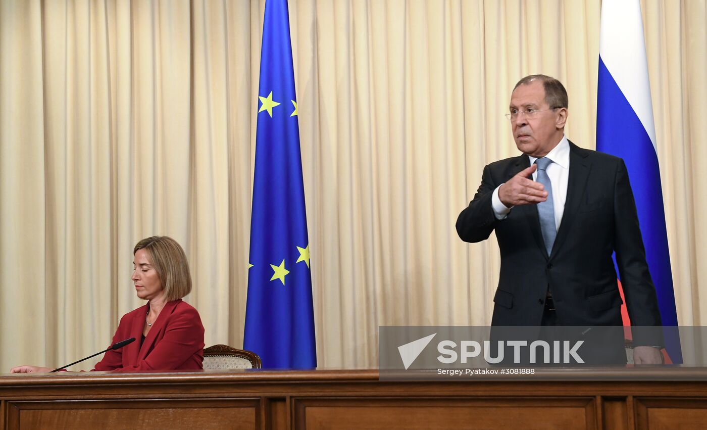 Russia's Foreign Minister Sergei Lavrov meets with European Commission's Vice President Federica Mogherini