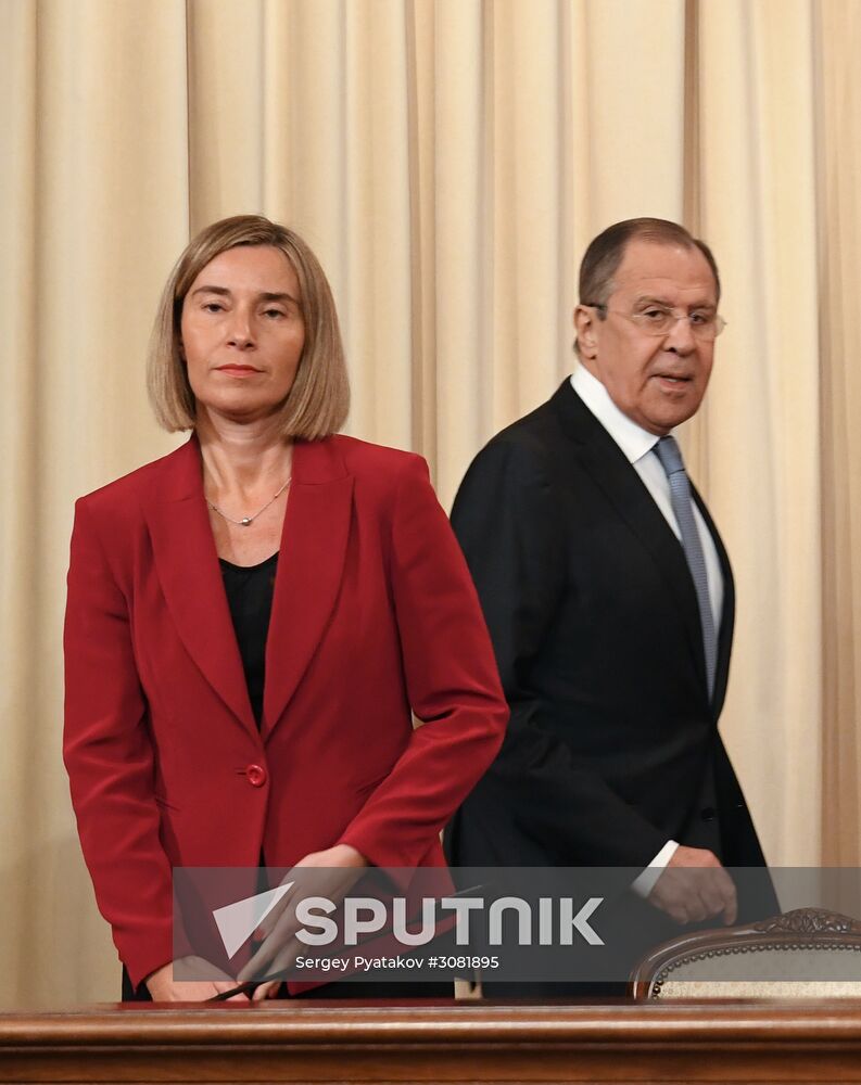 Russia's Foreign Minister Sergei Lavrov meets with European Commission's Vice President Federica Mogherini