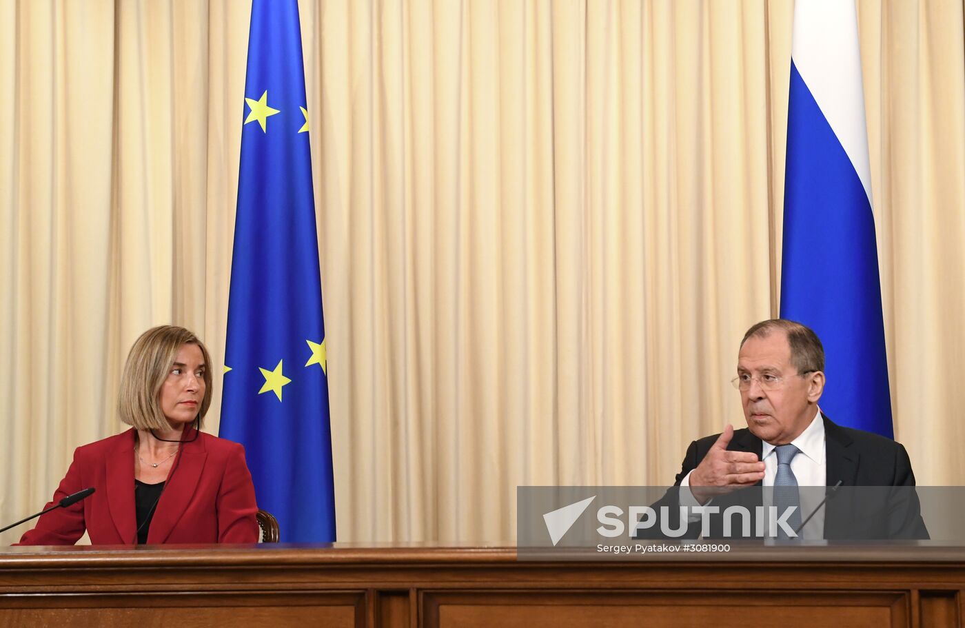 Russia's Foreign Minister Sergei Lavrov meets with European Commission's Vice President Federica Mogherini