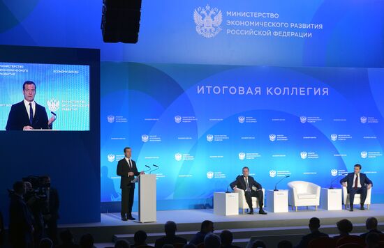 Russian Prime Minister Dmitry Medvedev participates in extended meeting Russian economic development ministry's board