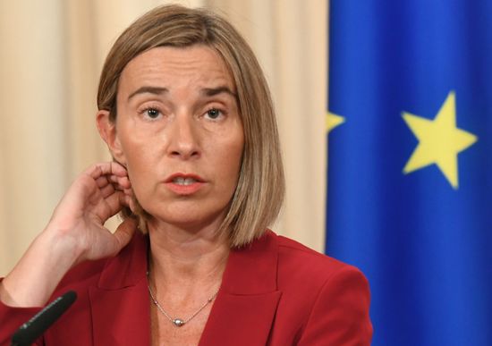Russia's Foreign Minister Sergei Lavrov meets with European Commission's Vice President Federica Mogherini