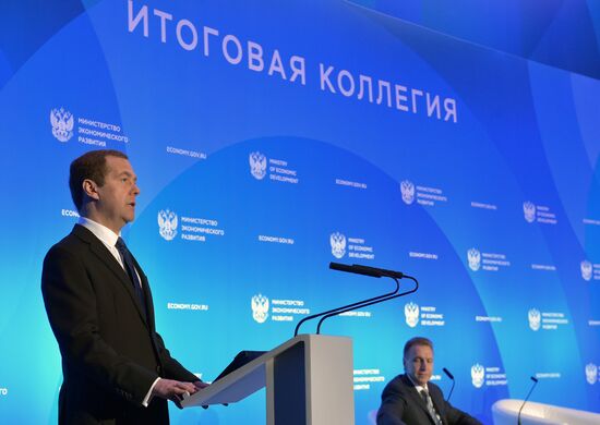 Russian Prime Minister Dmitry Medvedev participates in extended meeting Russian economic development ministry's board