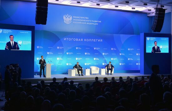 Russian Prime Minister Dmitry Medvedev participates in extended meeting Russian economic development ministry's board