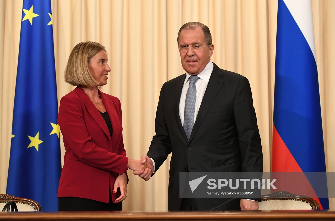 Russia's Foreign Minister Sergei Lavrov meets with European Commission's Vice President Federica Mogherini
