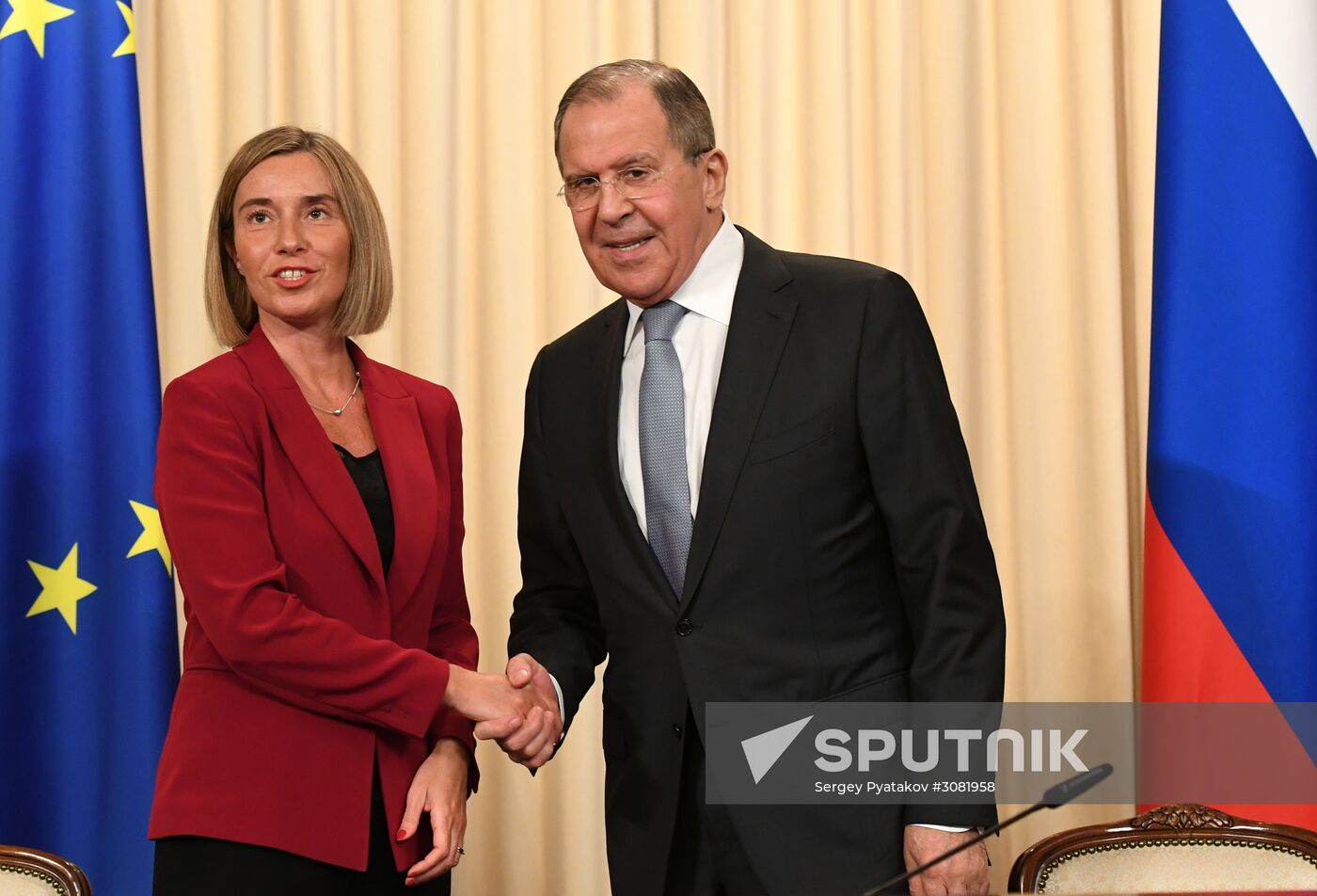 Russia's Foreign Minister Sergei Lavrov meets with European Commission's Vice President Federica Mogherini