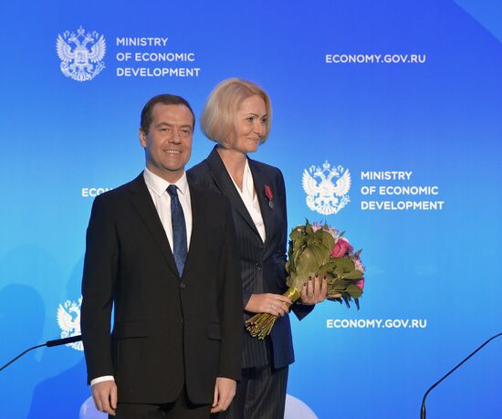 Russian Prime Minister Dmitry Medvedev participates in extended meeting Russian economic development ministry's board