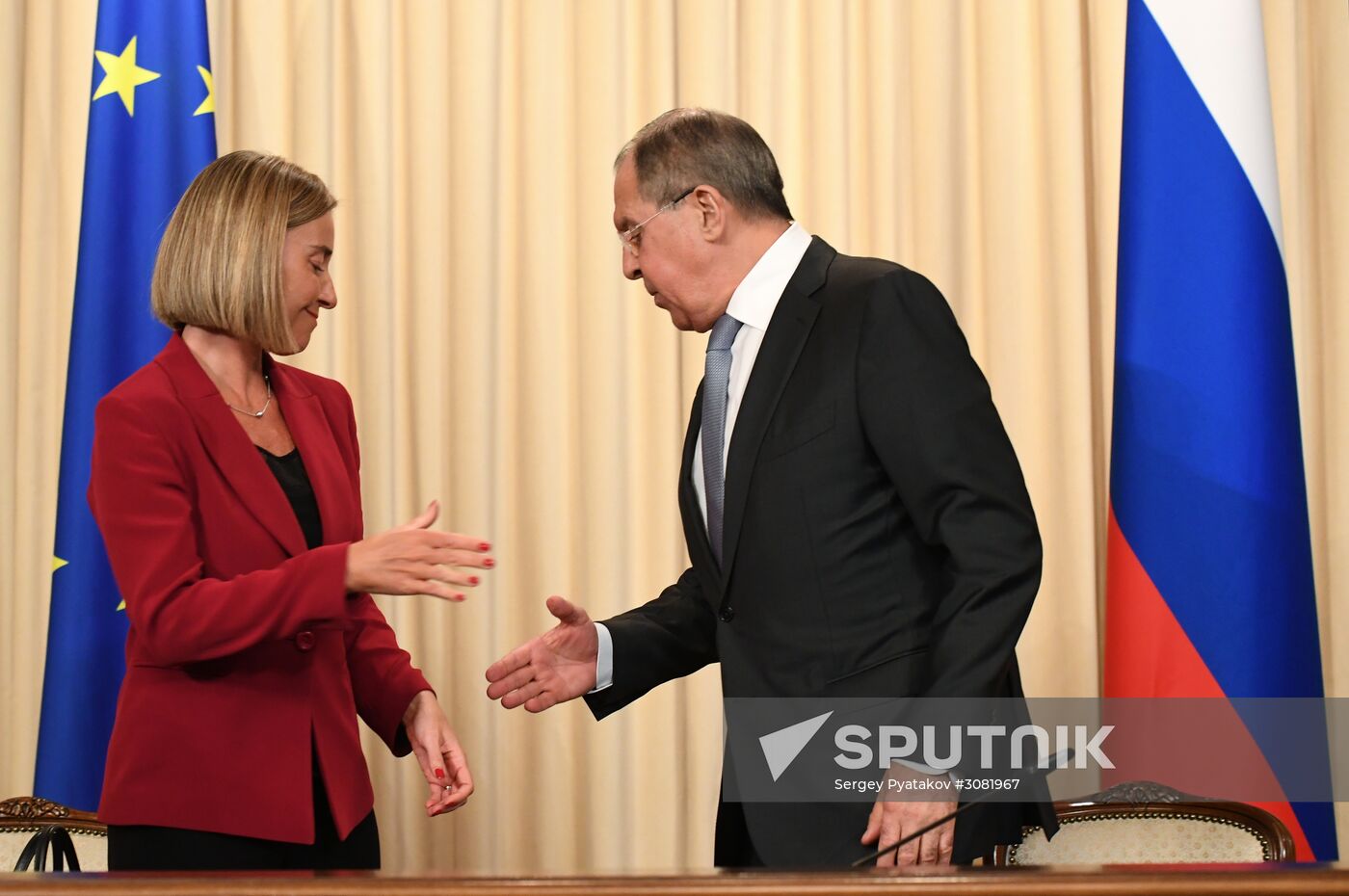 Russia's Foreign Minister Sergei Lavrov meets with European Commission's Vice President Federica Mogherini