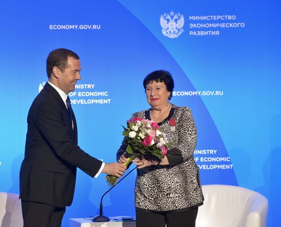 Russian Prime Minister Dmitry Medvedev participates in extended meeting Russian economic development ministry's board