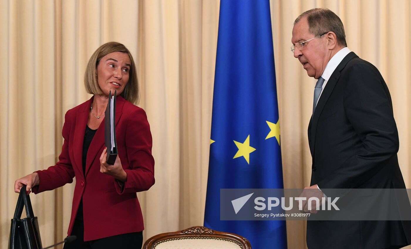 Russia's Foreign Minister Sergei Lavrov meets with European Commission's Vice President Federica Mogherini