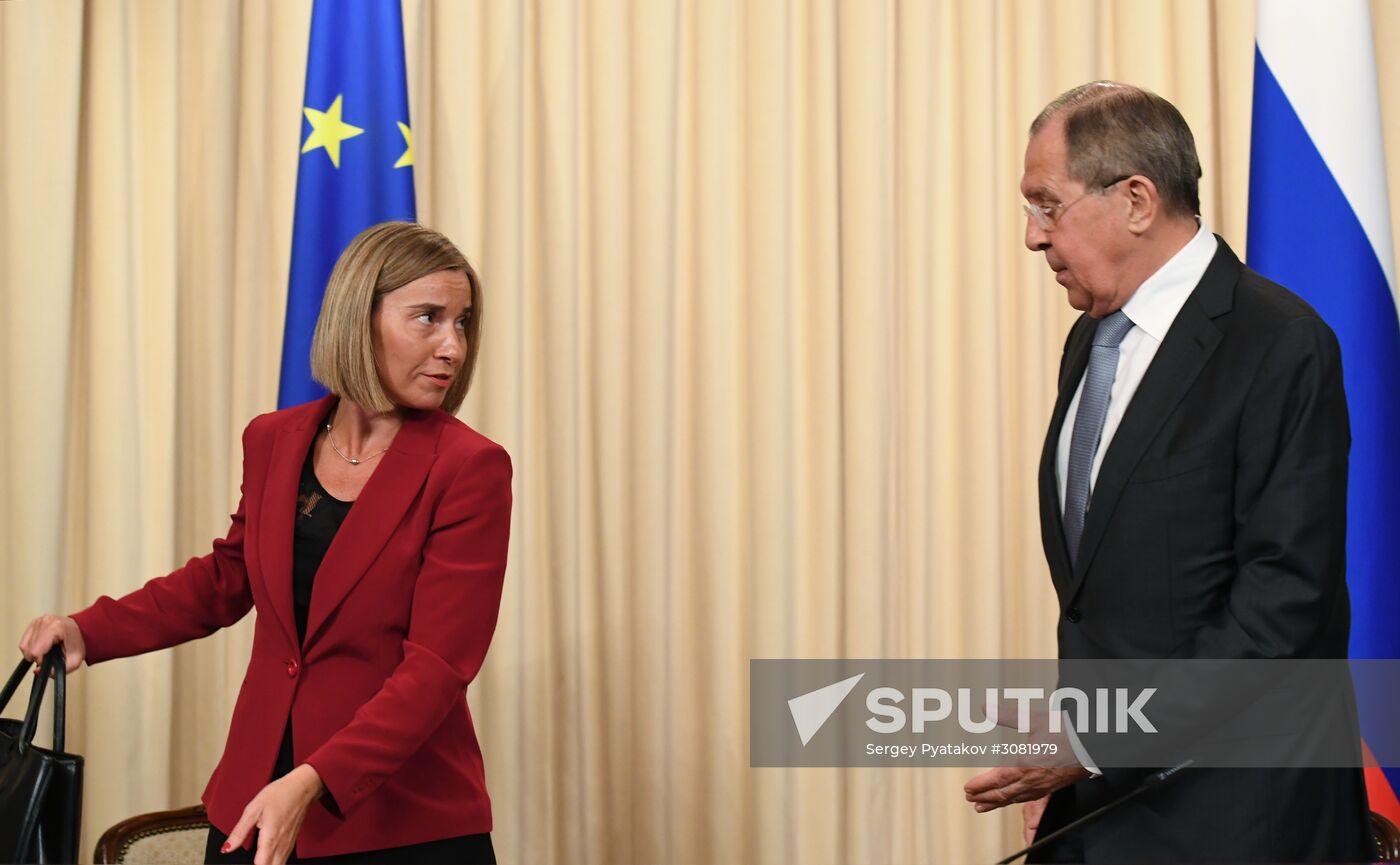 Russia's Foreign Minister Sergei Lavrov meets with European Commission's Vice President Federica Mogherini