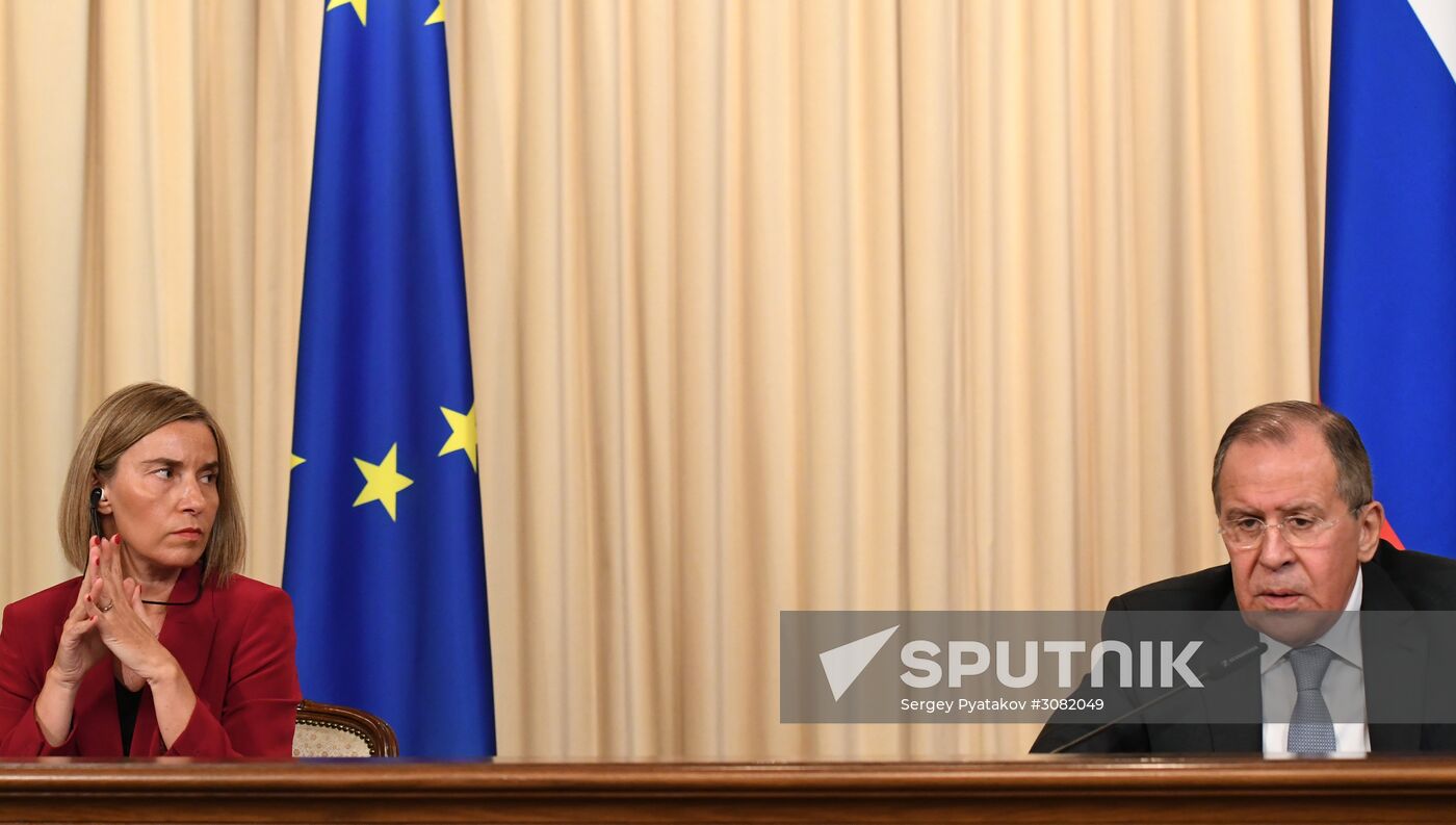 Russia's Foreign Minister Sergei Lavrov meets with European Commission's Vice President Federica Mogherini