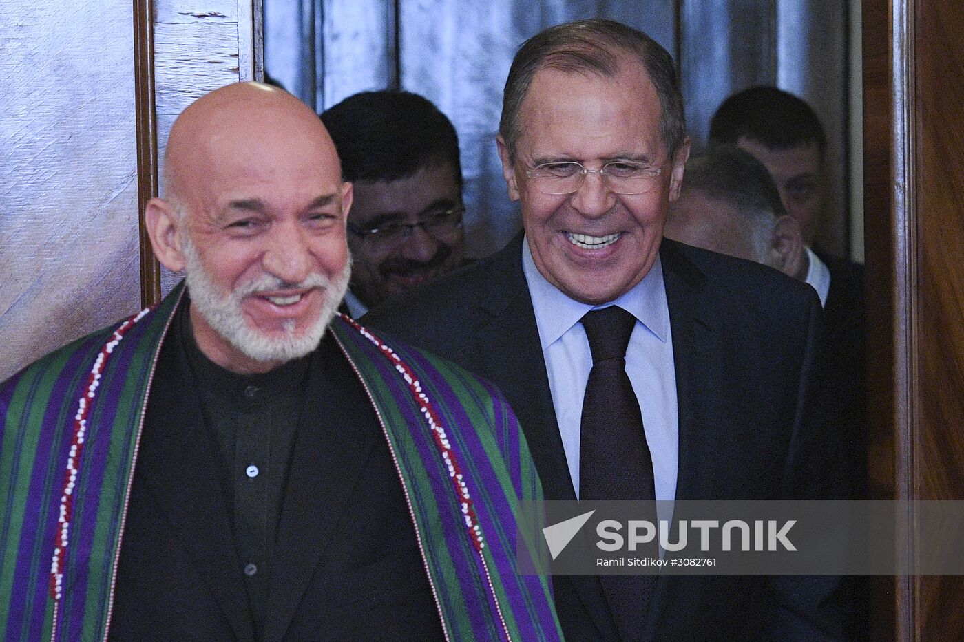 Russian Foreign Minister Sergei Lavrov meets with former President of Afghanistan Hamid Karzai