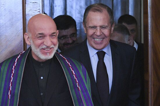 Russian Foreign Minister Sergei Lavrov meets with former President of Afghanistan Hamid Karzai