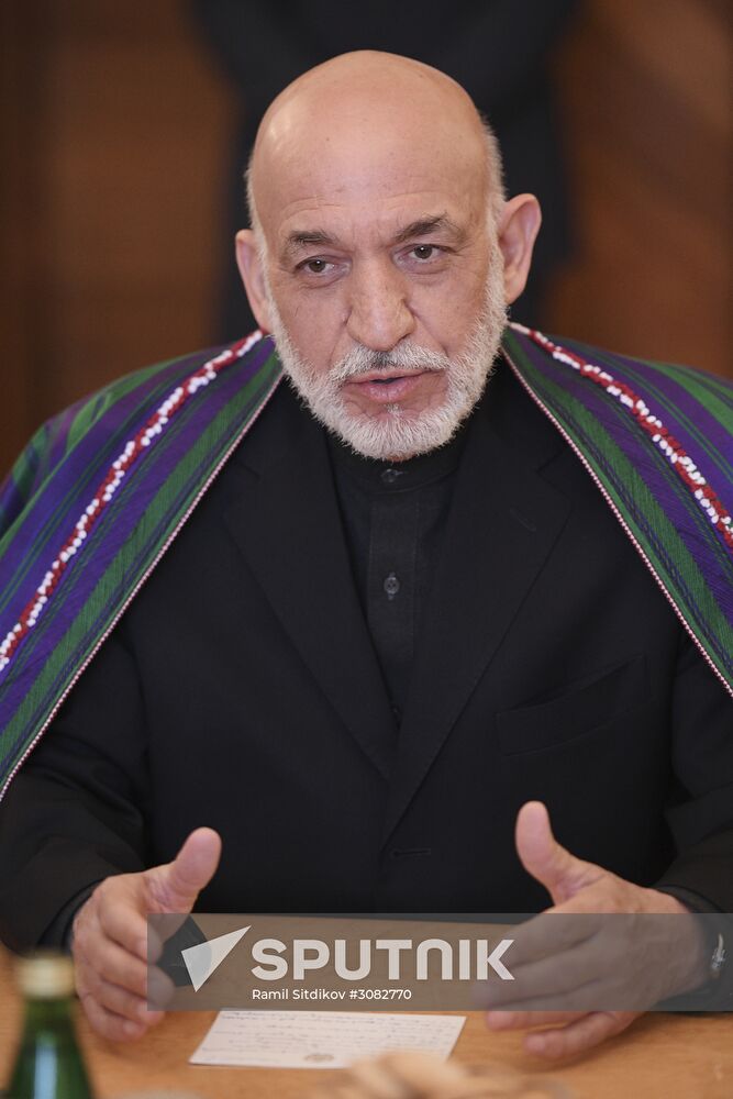 Russian Foreign Minister Sergei Lavrov meets with former President of Afghanistan Hamid Karzai