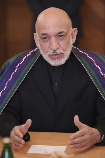 Russian Foreign Minister Sergei Lavrov meets with former President of Afghanistan Hamid Karzai