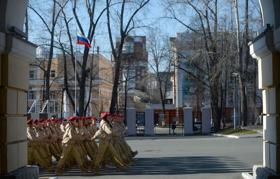 Victory Day Parade rehearsal at Yekaterinburg Suvorov Military School