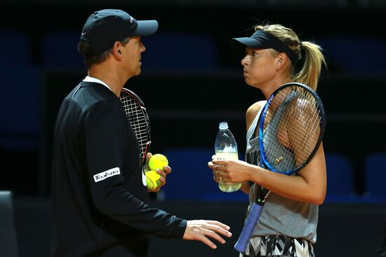 Maria Sharapova trains before returning to competitive play after ban