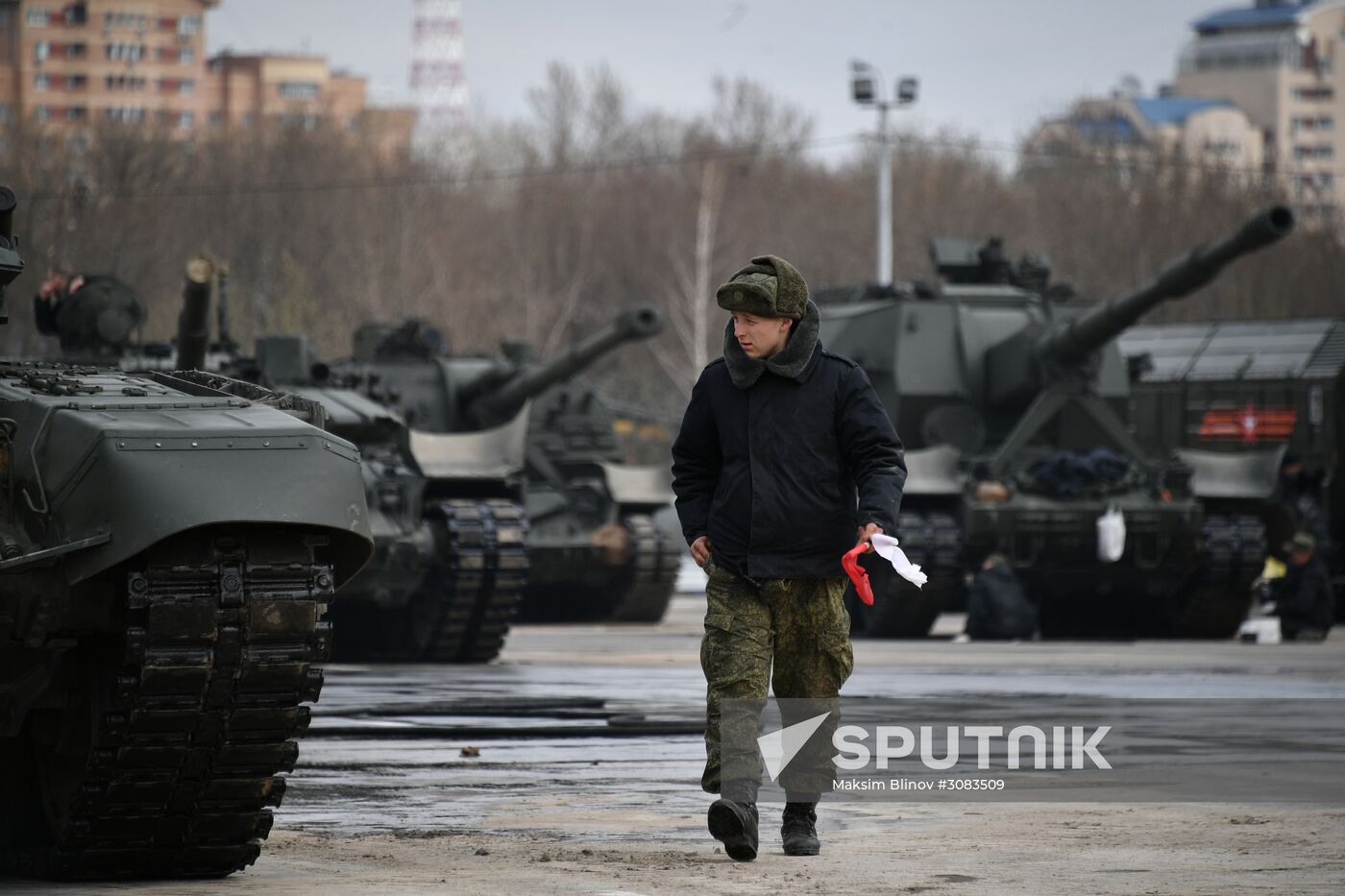 Preparing military equipment for Victory Day parade