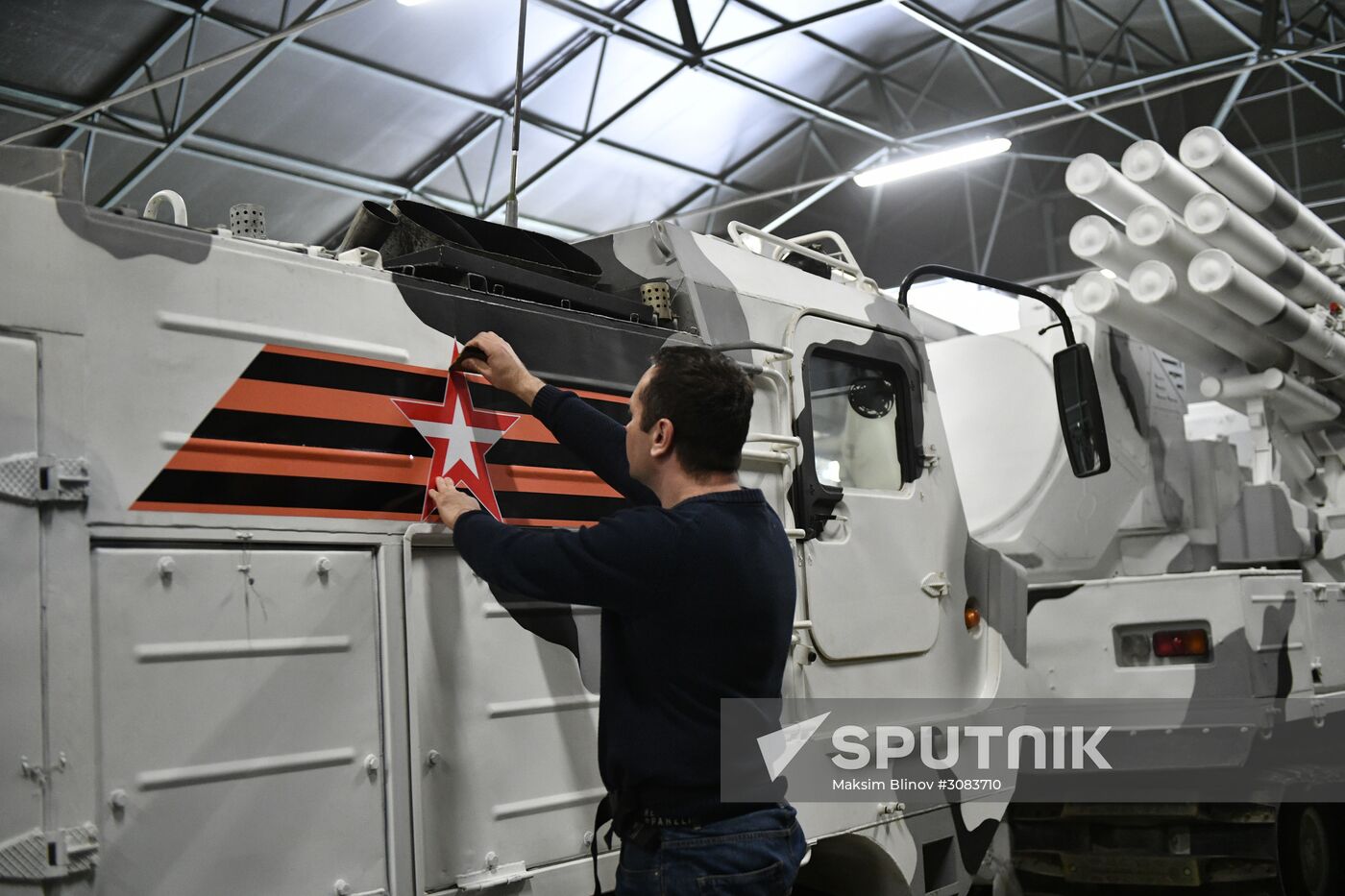 Preparing military equipment for Victory Day parade