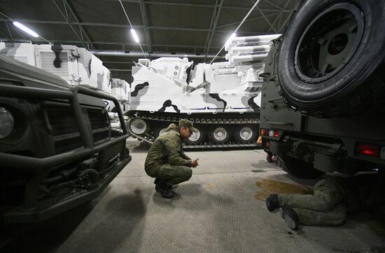 Preparing military equipment for Victory Day parade