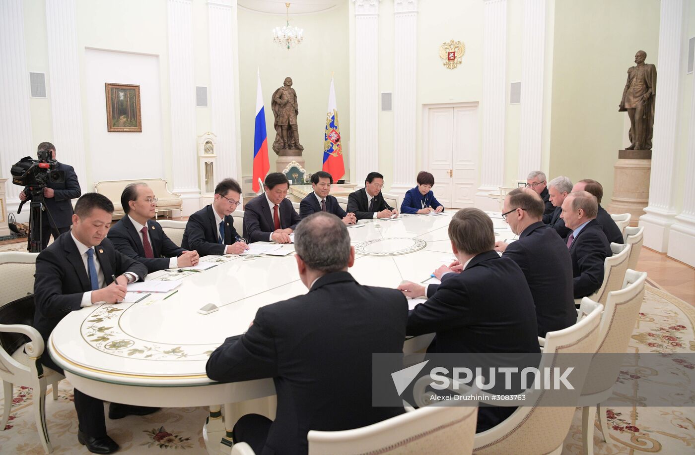 Russian President Vladimir Putin meets with Director of the General Office of the Communist Party of China Li Zhanshu