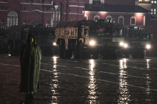 Rehearsing for Victory Day parade on Red Square