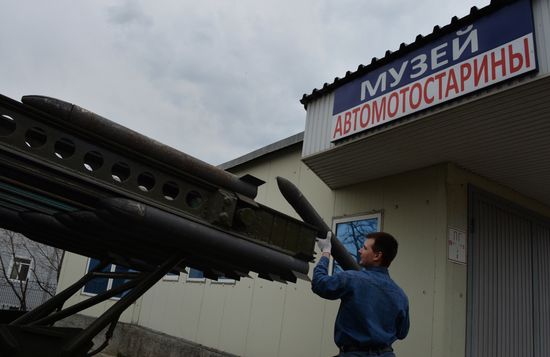 World War II era vehicles are prepared for Victory Day parade in Vladivostok