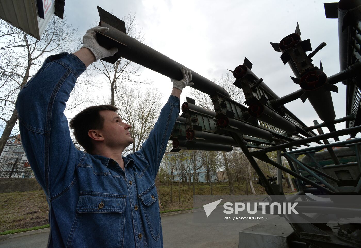 World War II era vehicles are prepared for Victory Day parade in Vladivostok