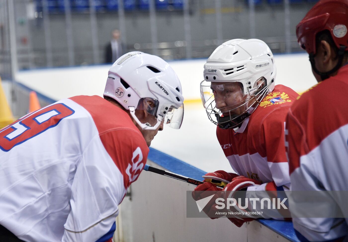 President Vladimir Putin takes part in hockey training session in Sochi