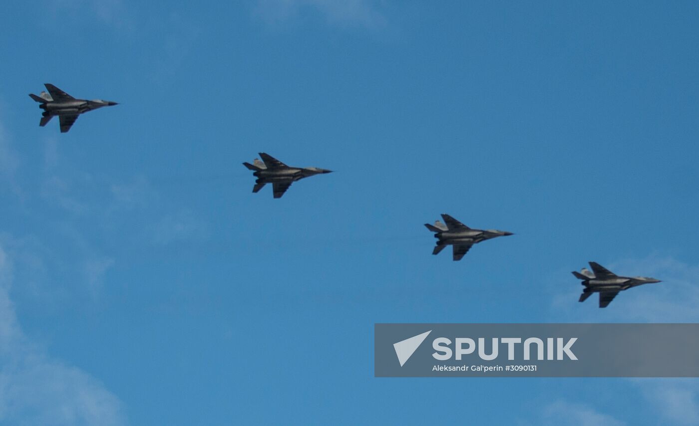Military aircraft during Victory Day parade rehearsal in St. Petersburg