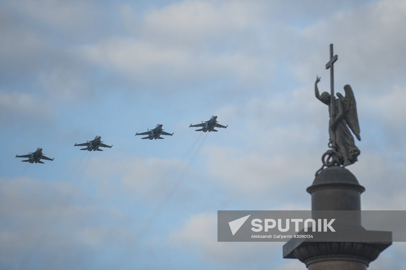 Military aircraft during Victory Day parade rehearsal in St. Petersburg