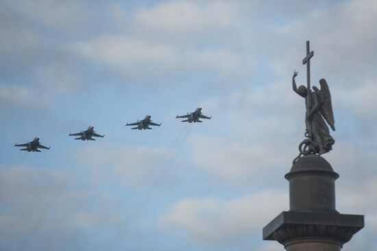 Military aircraft during Victory Day parade rehearsal in St. Petersburg