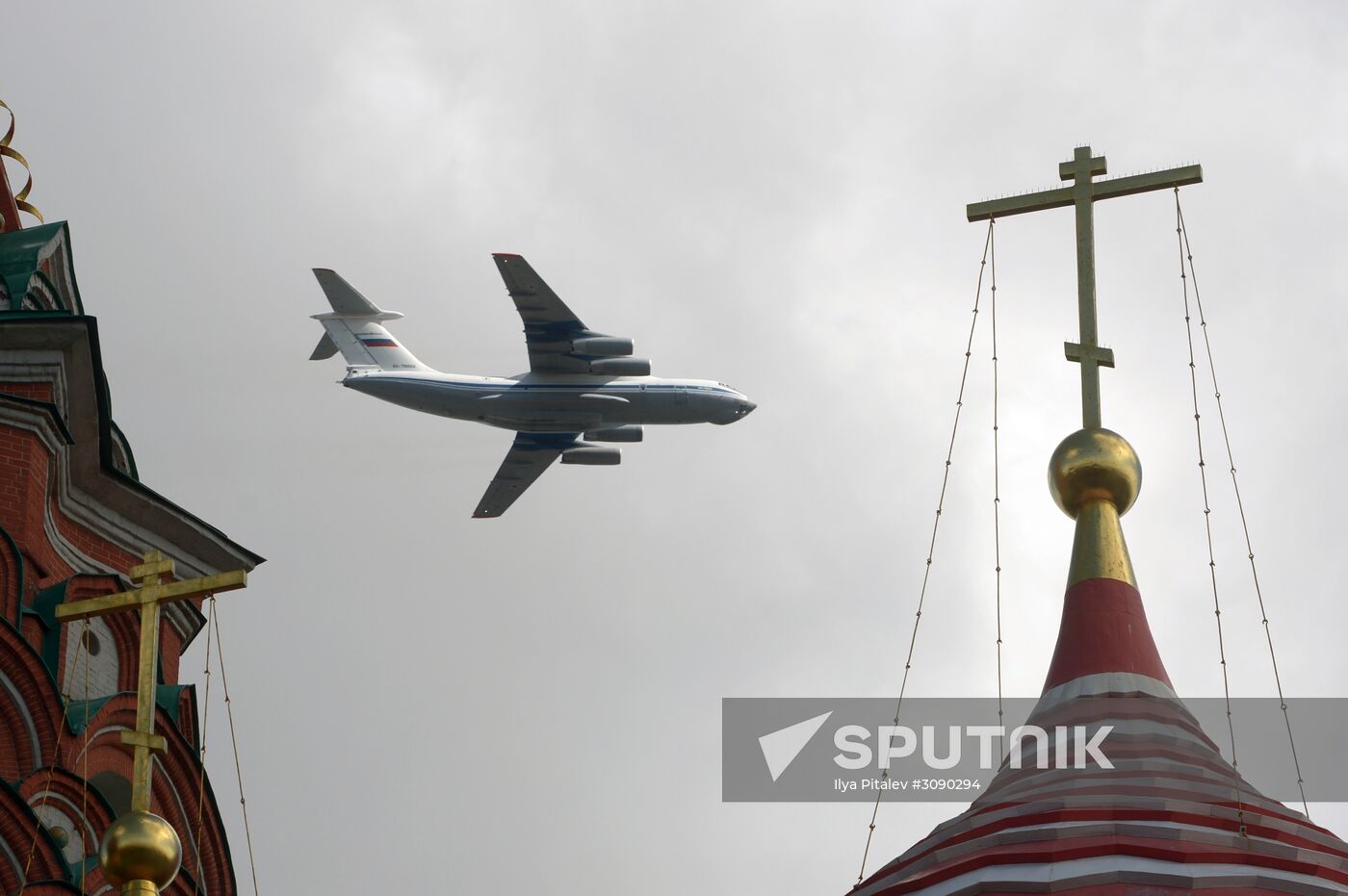 Military aircraft during Victory Day parade rehearsal