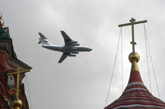 Military aircraft during Victory Day parade rehearsal