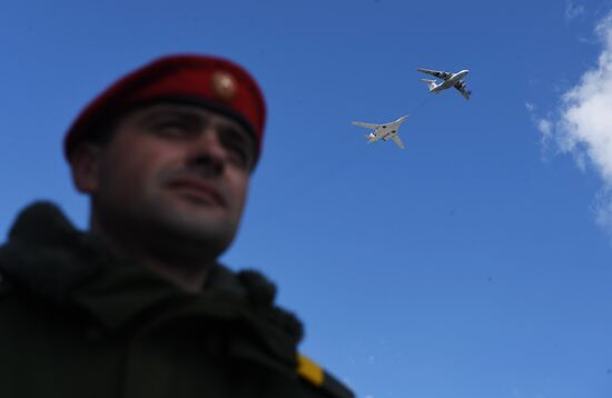 Military aircraft during Victory Day parade rehearsal
