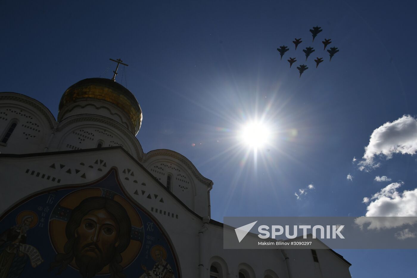 Military aircraft during Victory Day parade rehearsal