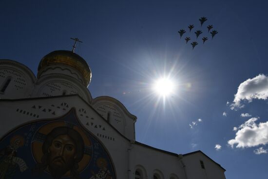 Military aircraft during Victory Day parade rehearsal