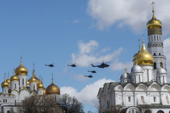 Military aircraft during Victory Day parade rehearsal