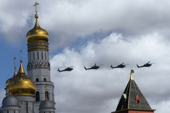 Military aircraft during Victory Day parade rehearsal