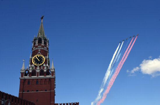 Military aircraft during Victory Day parade rehearsal