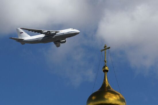 Military aircraft during Victory Day parade rehearsal