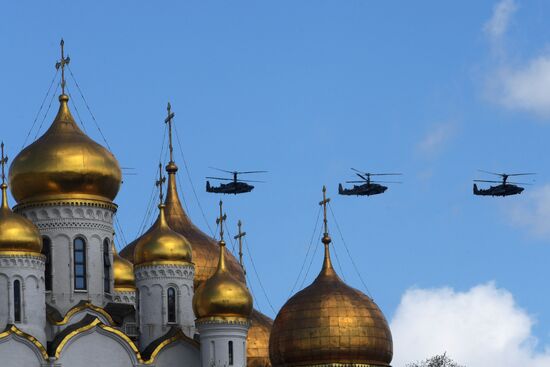 Military aircraft during Victory Day parade rehearsal