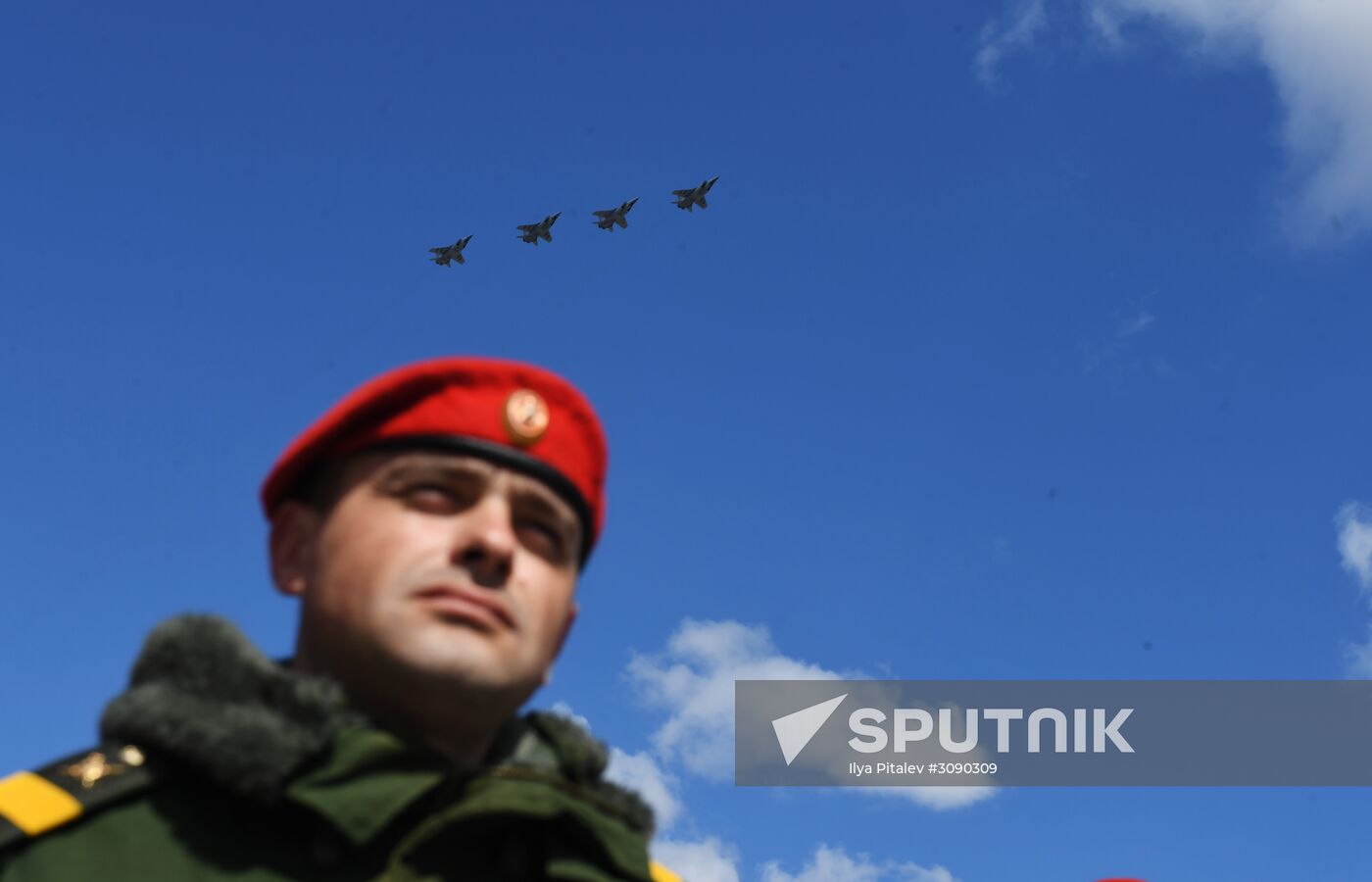 Military aircraft during Victory Day parade rehearsal