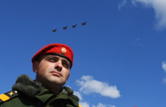 Military aircraft during Victory Day parade rehearsal