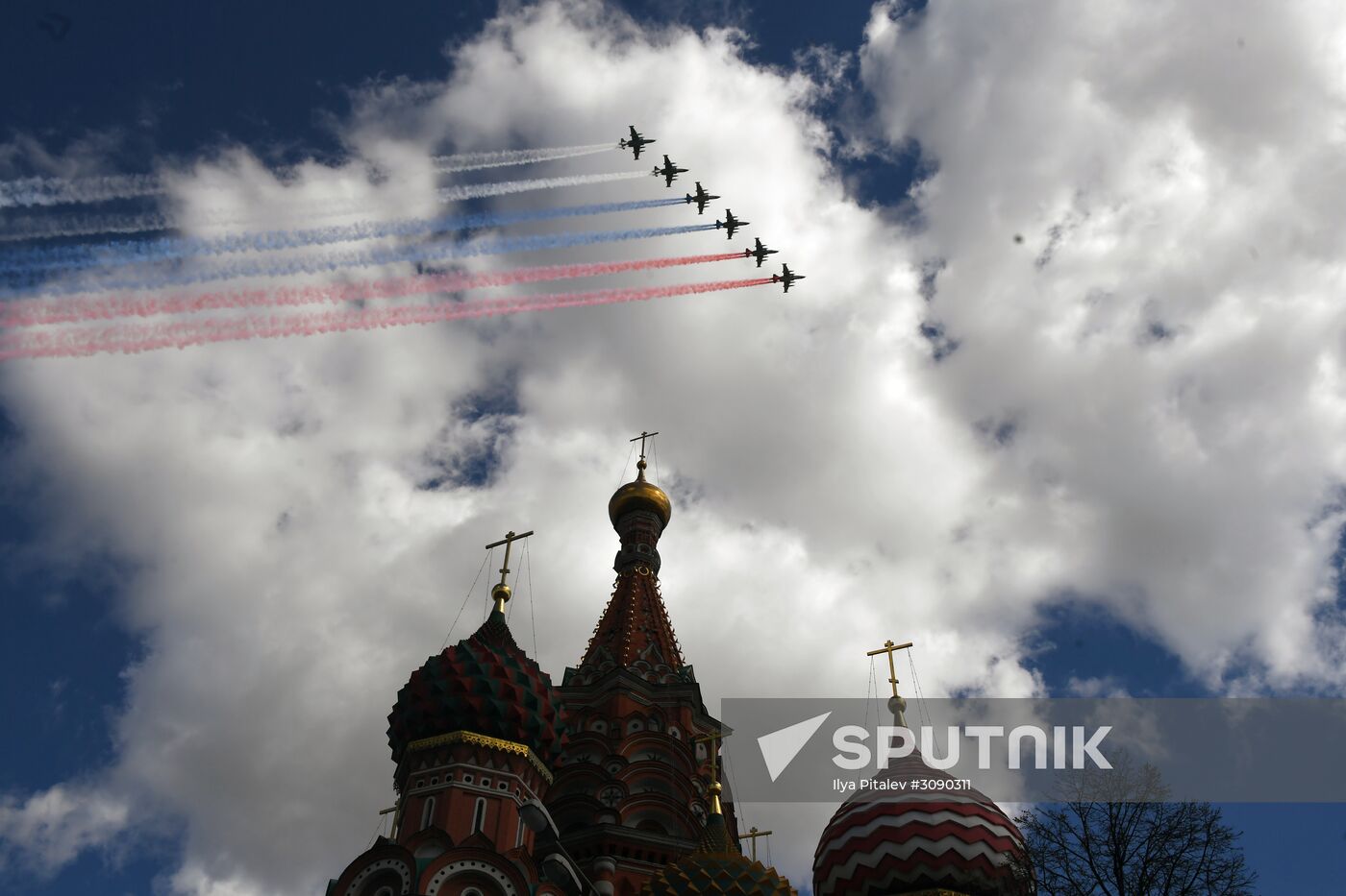 Military aircraft during Victory Day parade rehearsal