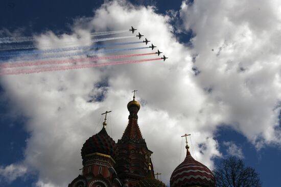 Military aircraft during Victory Day parade rehearsal